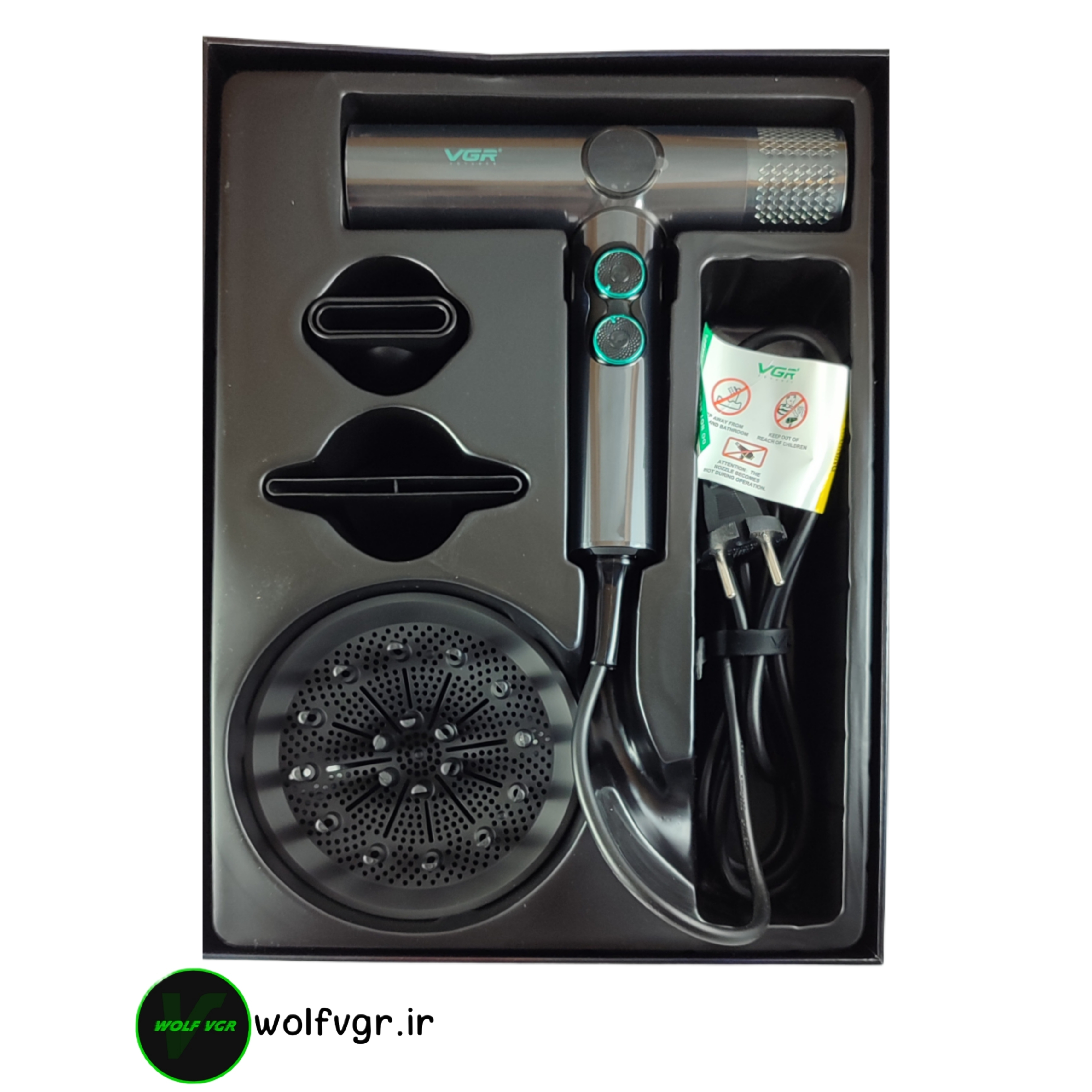 جعبه سشوار وی جی ار ۴۰۱ با متعلقات مشکی