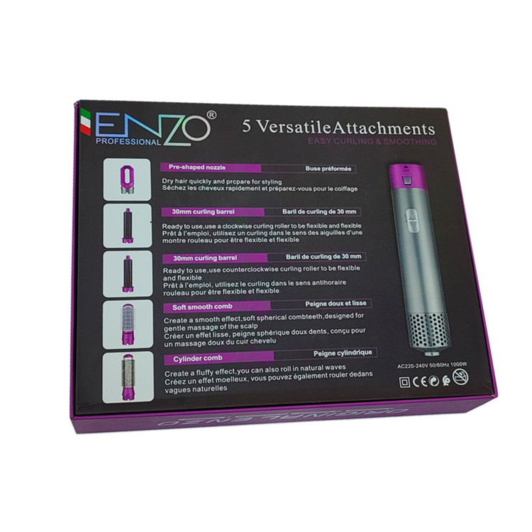 Back of the box of Enzo hair dryer model 6206